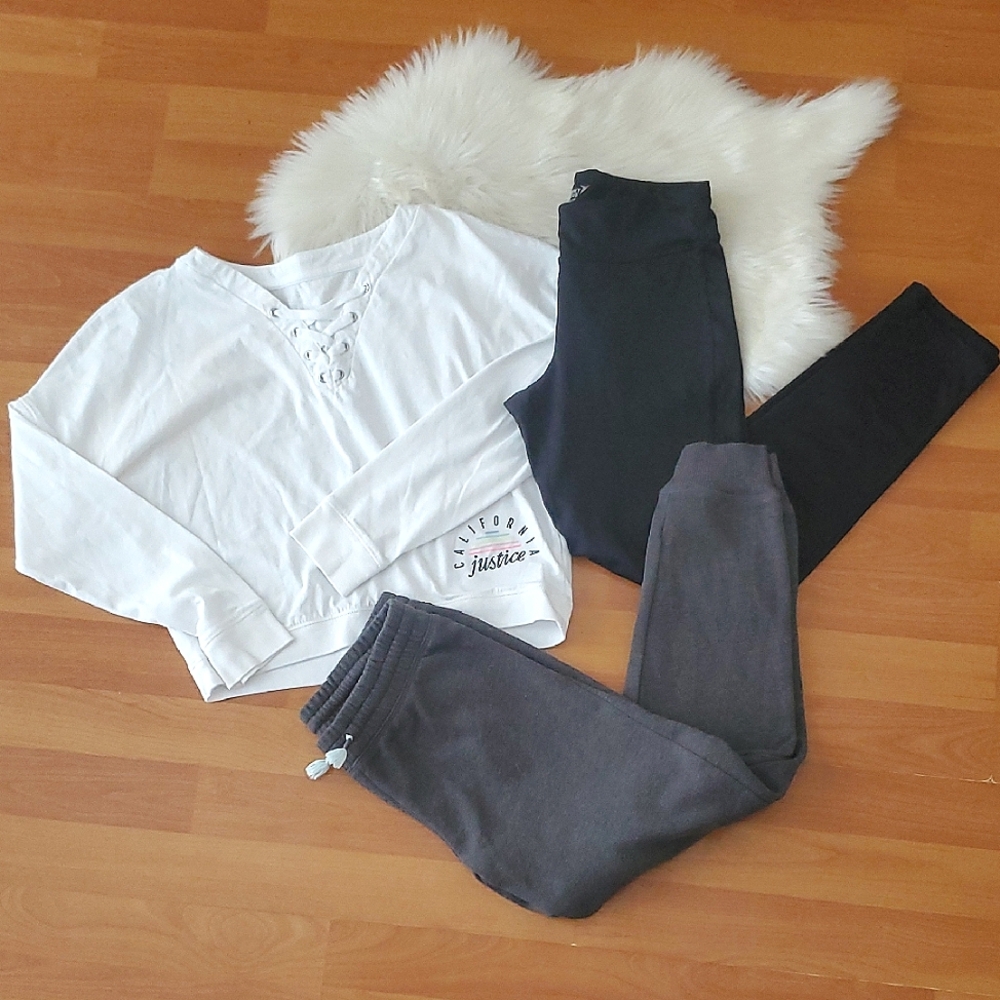 Justice White Lace-Up Top and Leggings sz 10